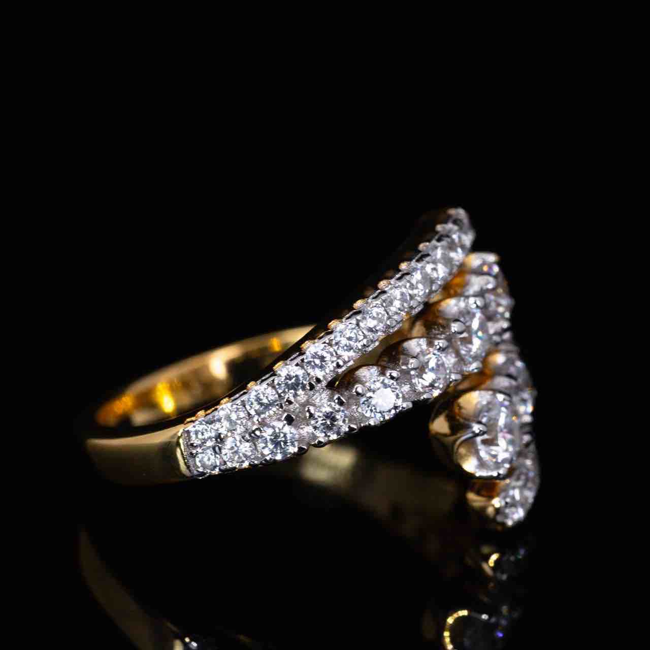 Omnia Alia Gold Ring With High Quality Simulated Diamonds In 925 Silver