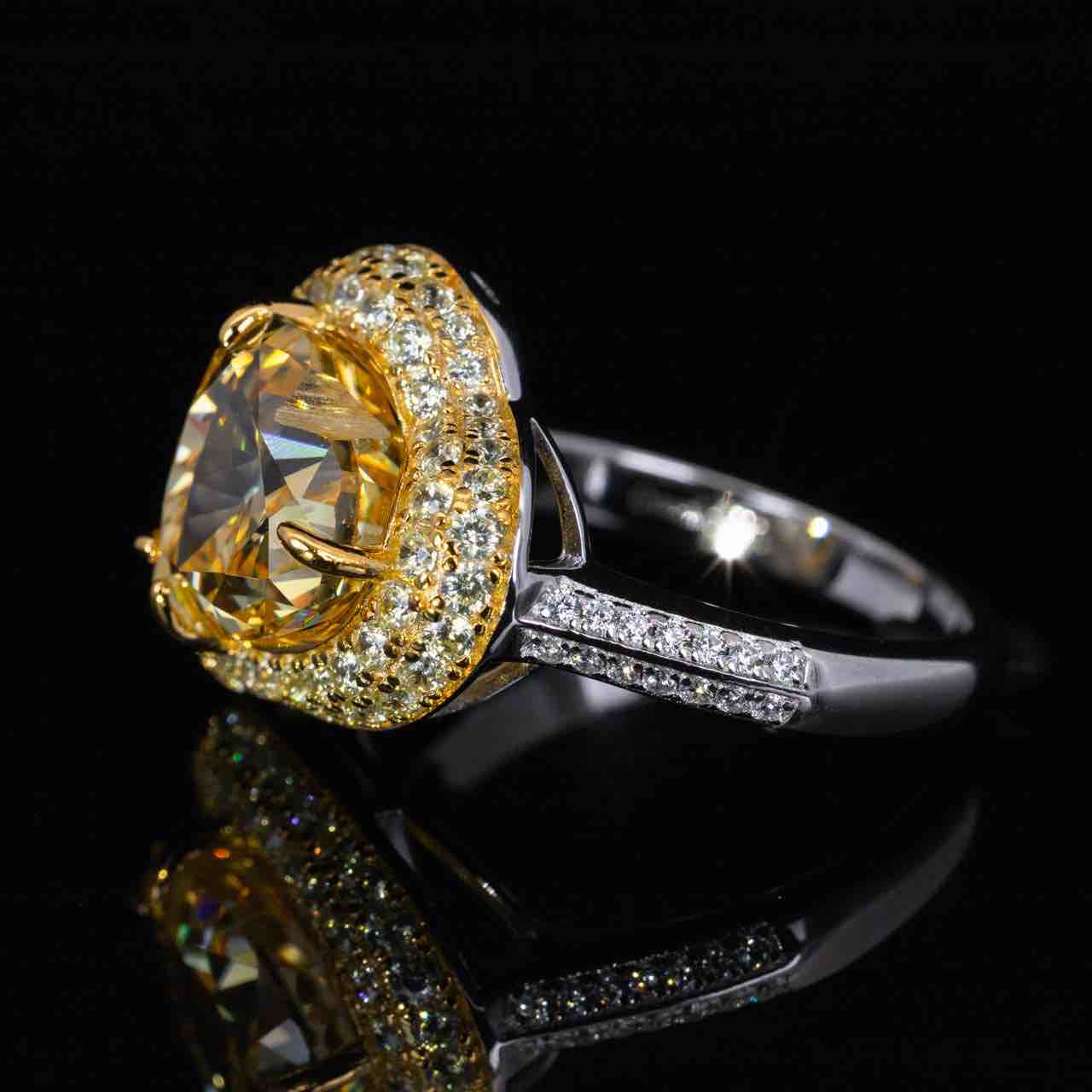Omnia Ziyah Yellow Heart Ring With High Quality Simulated Diamonds In 925 Silver