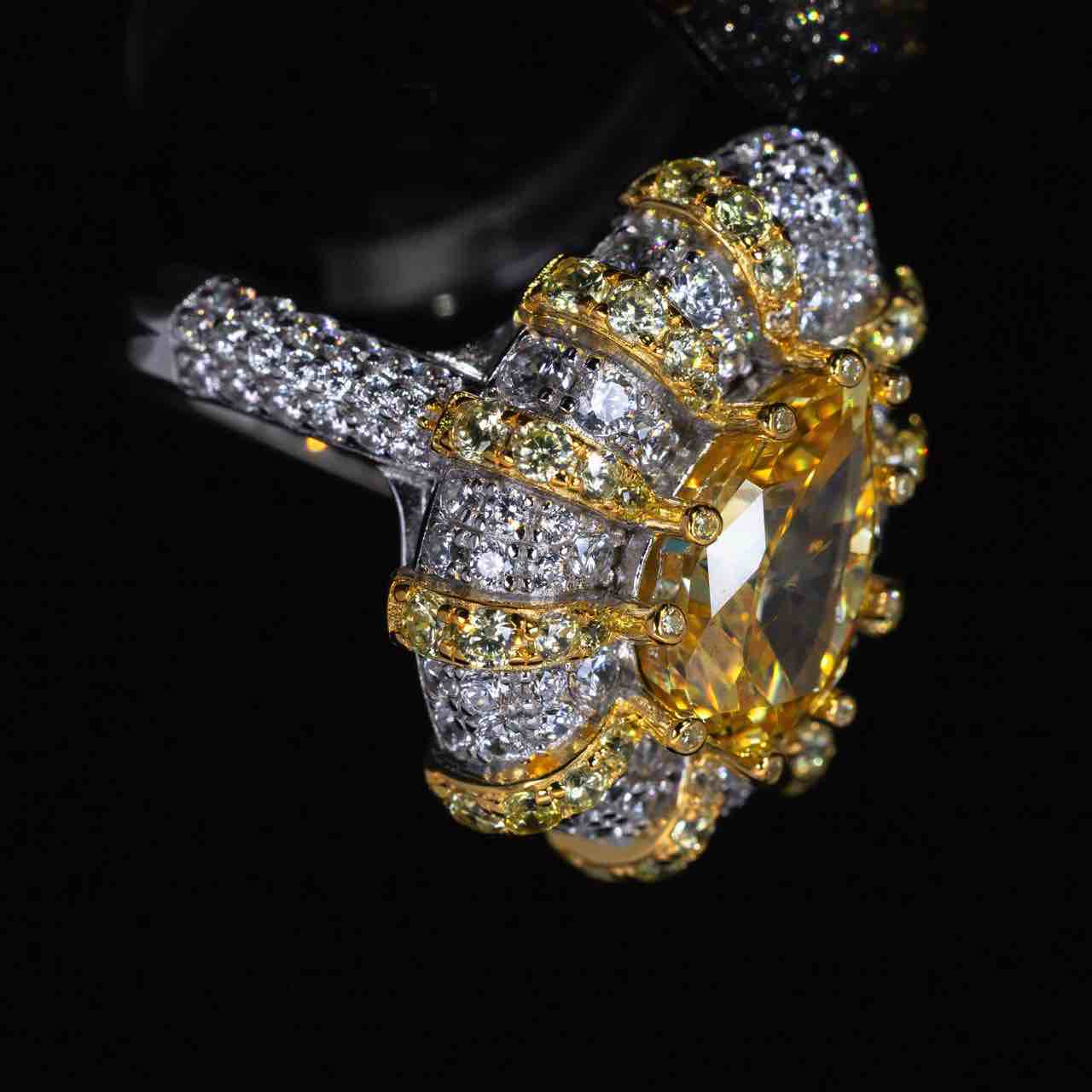 Omnia Zaila Yellow Ring With High Quality Simulated Diamonds In 925 Silver