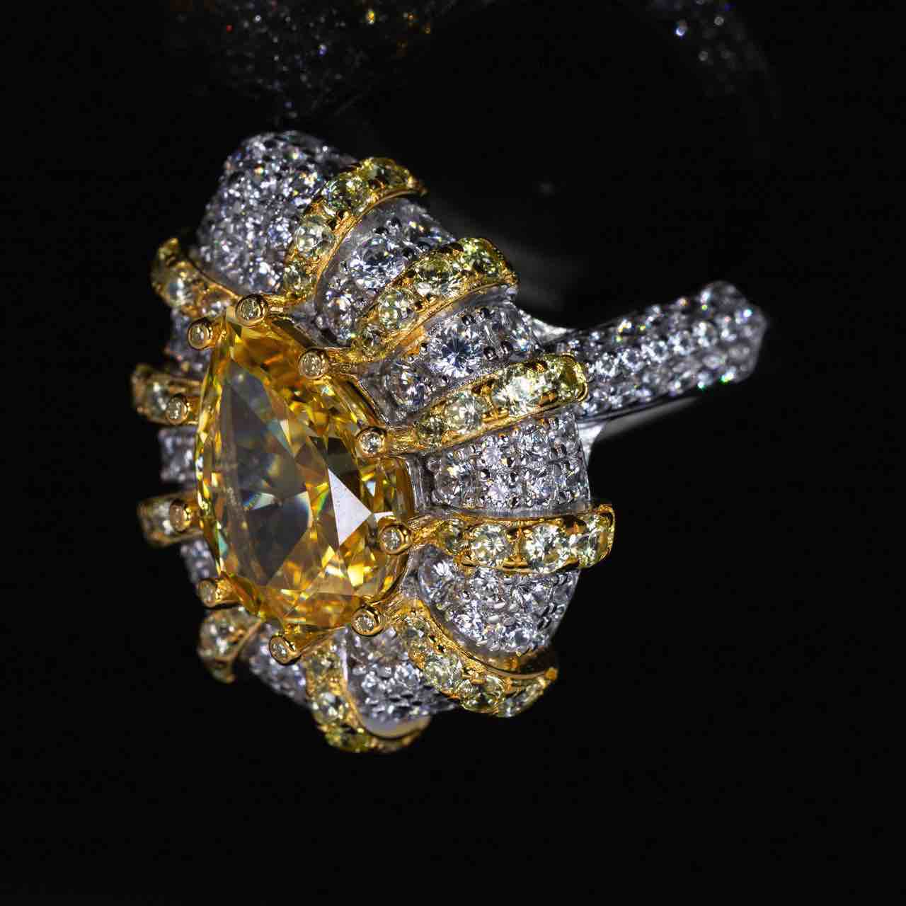 Omnia Zaila Yellow Ring With High Quality Simulated Diamonds In 925 Silver