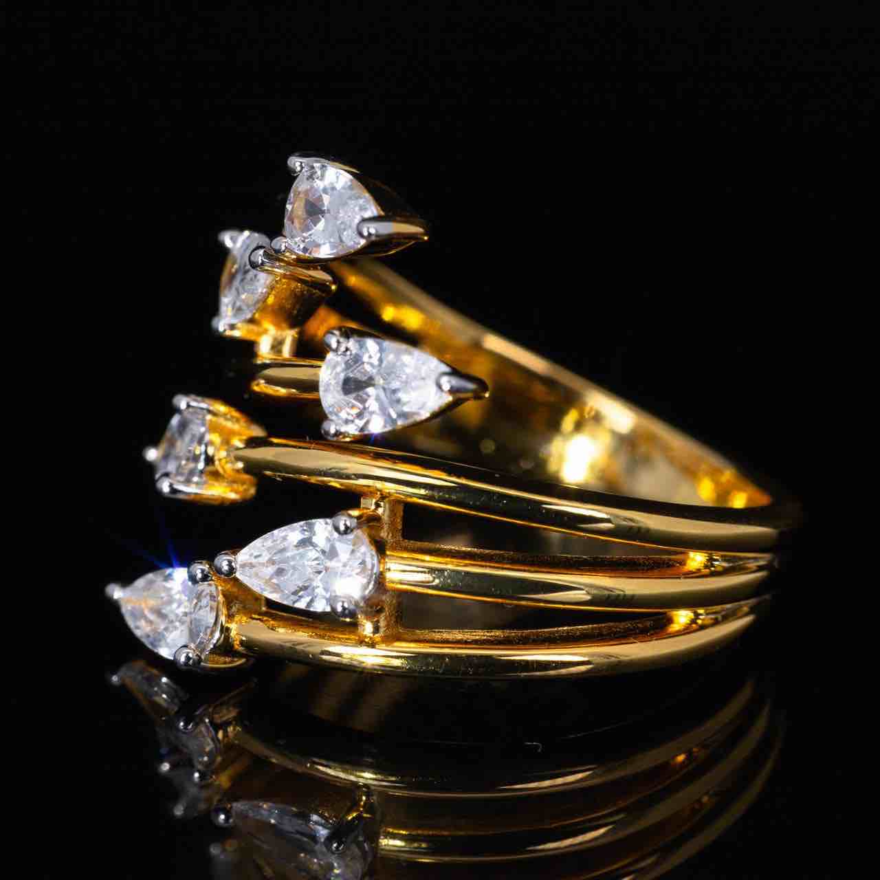 Omnia Alyza Gold Ring With High Quality Simulated Diamonds In 925 Silver