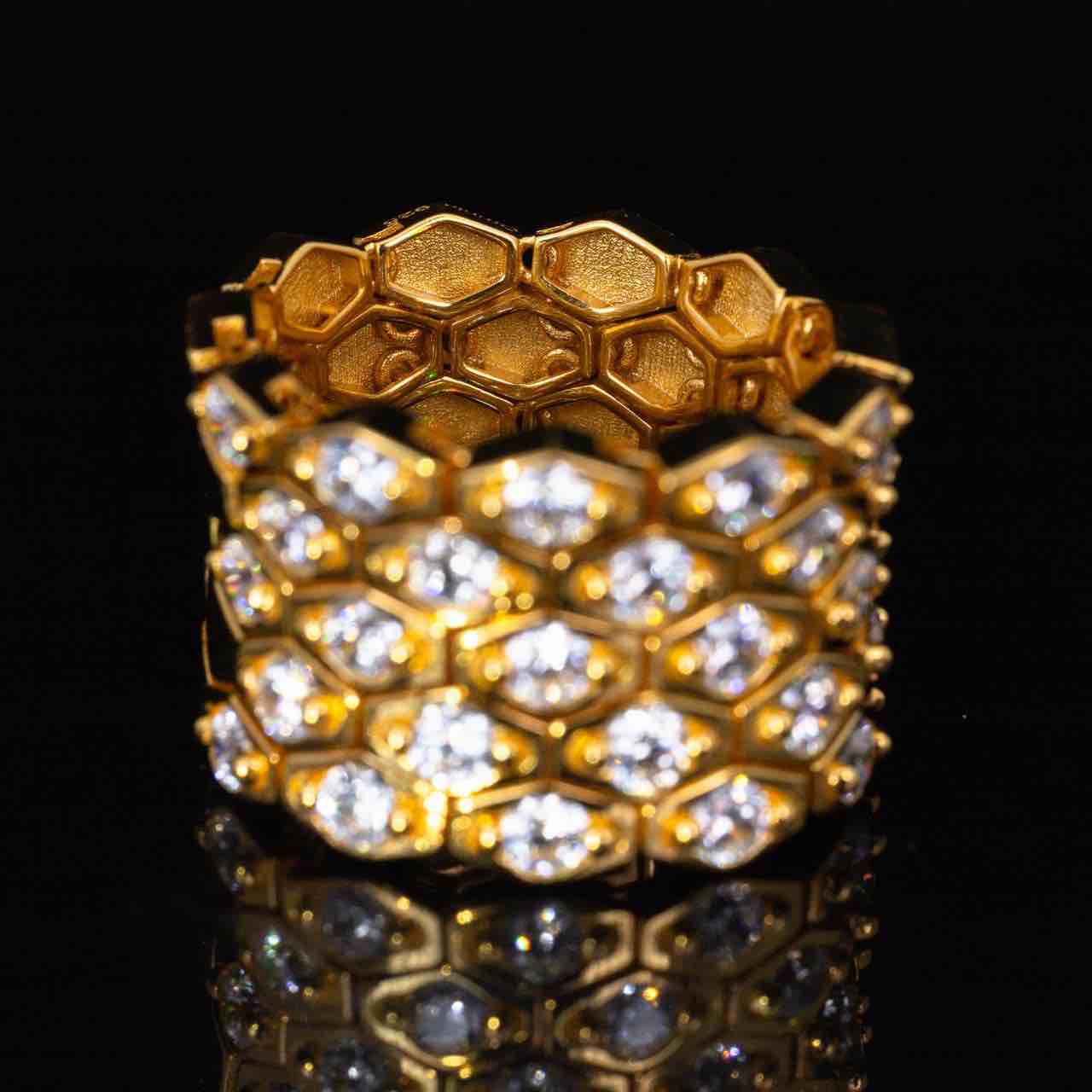 Omnia Kalila Gold Ring With High Quality Simulated Diamonds In 925 Silver