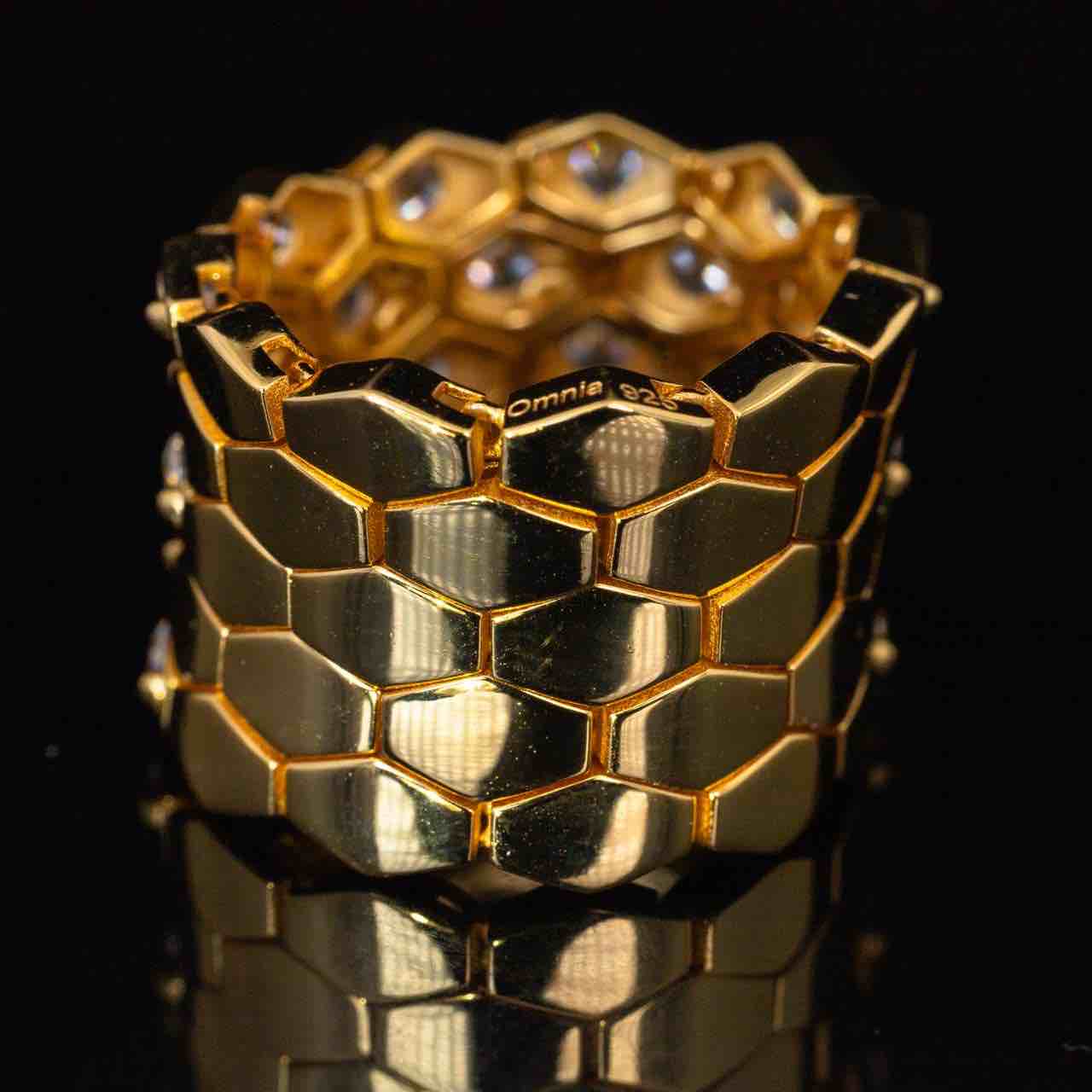 Omnia Kalila Gold Ring With High Quality Simulated Diamonds In 925 Silver