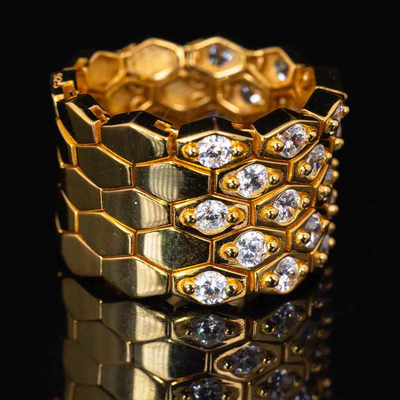 Omnia Kalila Gold Ring With High Quality Simulated Diamonds In 925 Silver