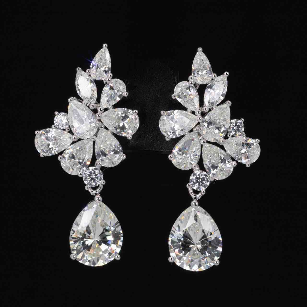 Omnia Deema White Leaf Design Earrings With High Quality Simulated Diamonds In 925 Silver