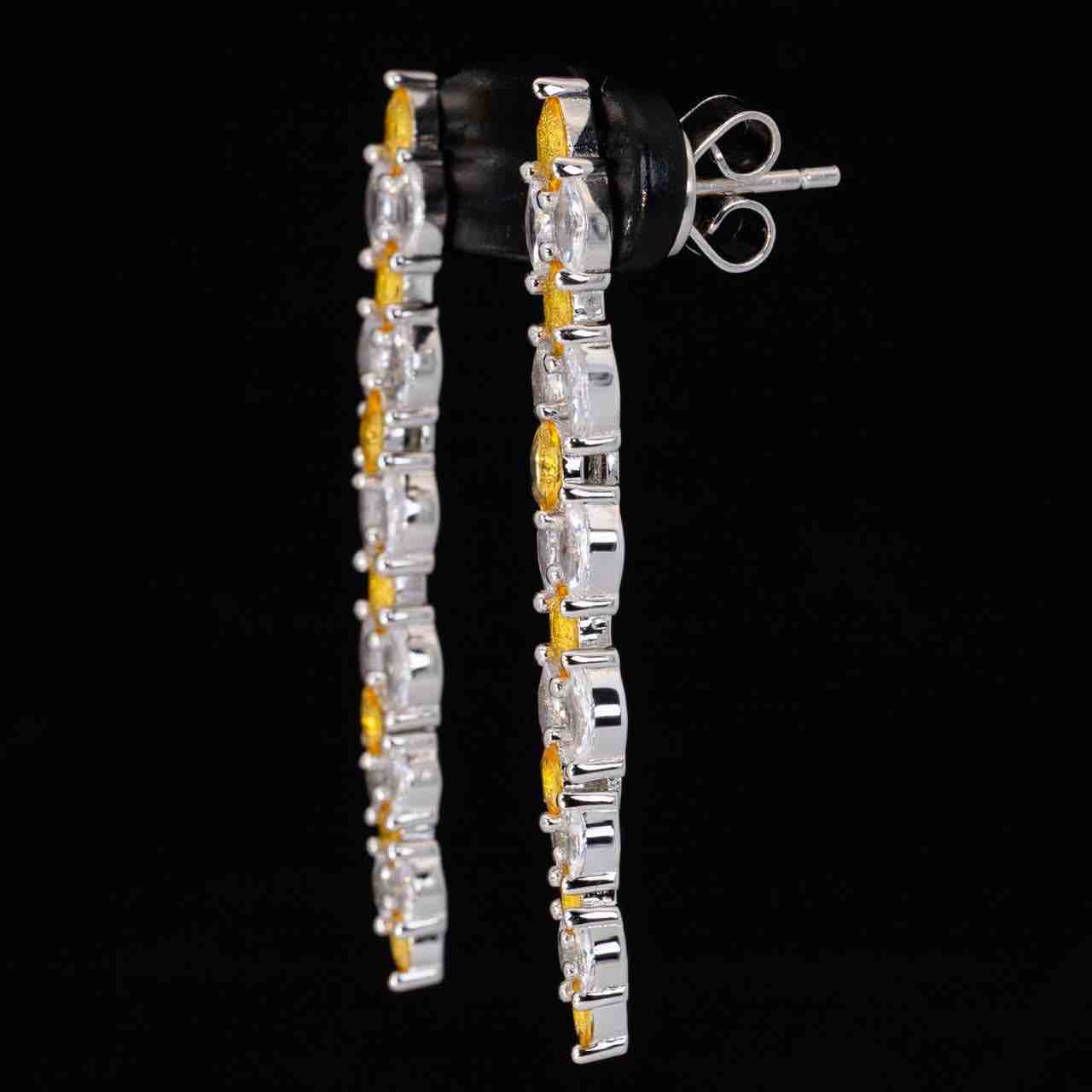 Omnia Aila White and Yellow Drop Earrings With High Quality Simulated Diamonds In 925 Silver