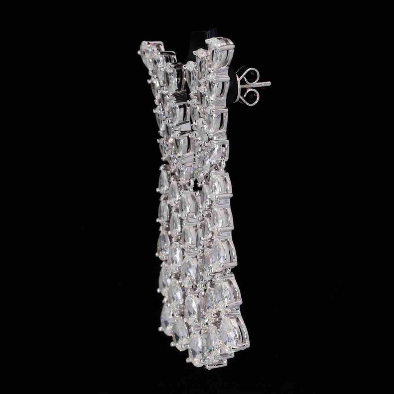 Omnia Enas White Drop Earrings With High Quality Simulated Diamonds In 925 Silver