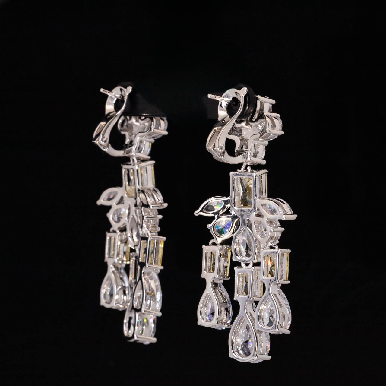 Omnia Ranim White and Yellow Floral Drop Earrings With High Quality Simulated Diamonds In 925 Silver