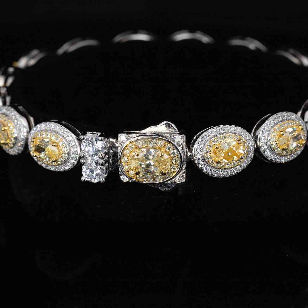 Omnia Tiesha White and Yellow Bracelet With High Quality Simulated Diamonds In 925 Silver