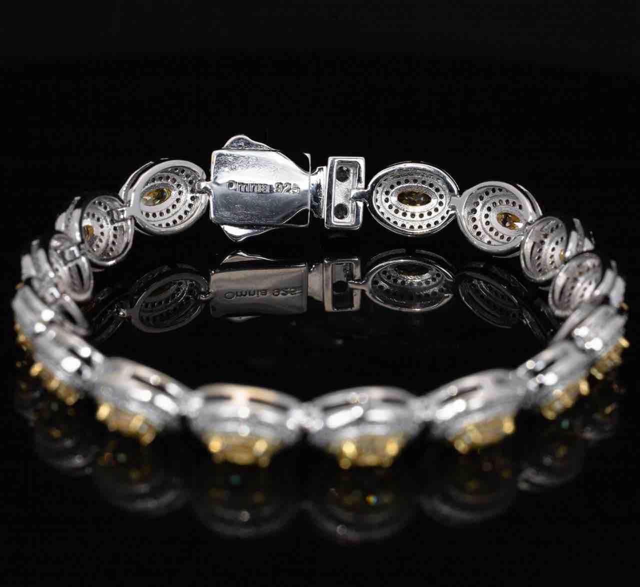 Omnia Tiesha White and Yellow Bracelet With High Quality Simulated Diamonds In 925 Silver