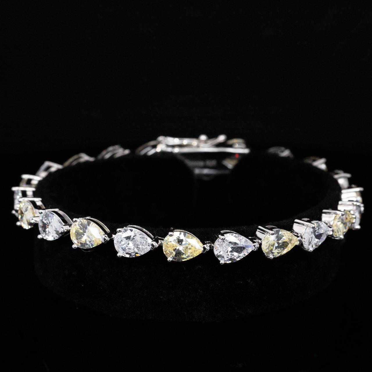 Omnia Naelah White and Yellow Bracelet With High Quality White Simulated Diamonds Stones in 925 Silver