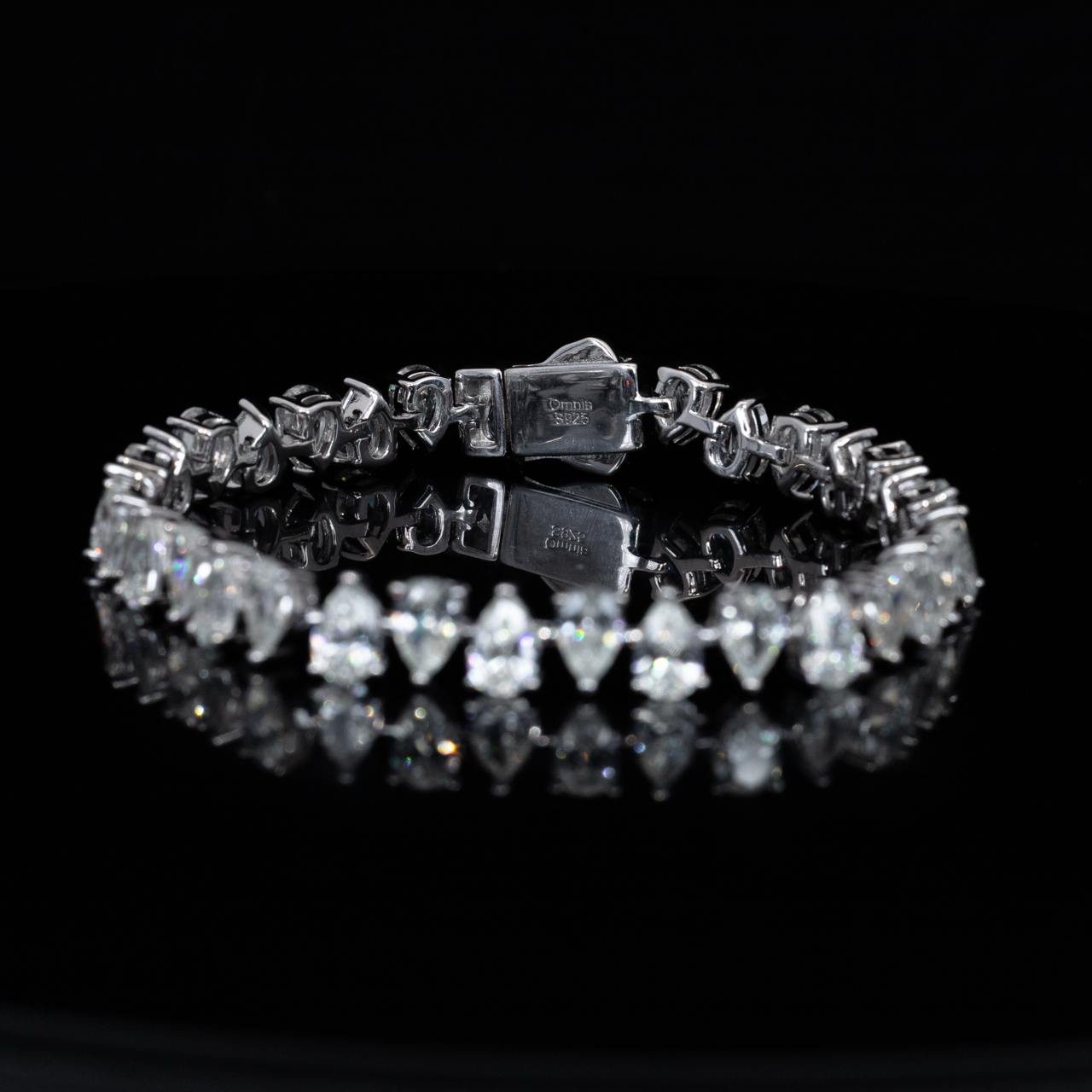 Omnia Zilal White Bracelet With High Quality White Simulated Diamonds Stones in 925 Silver