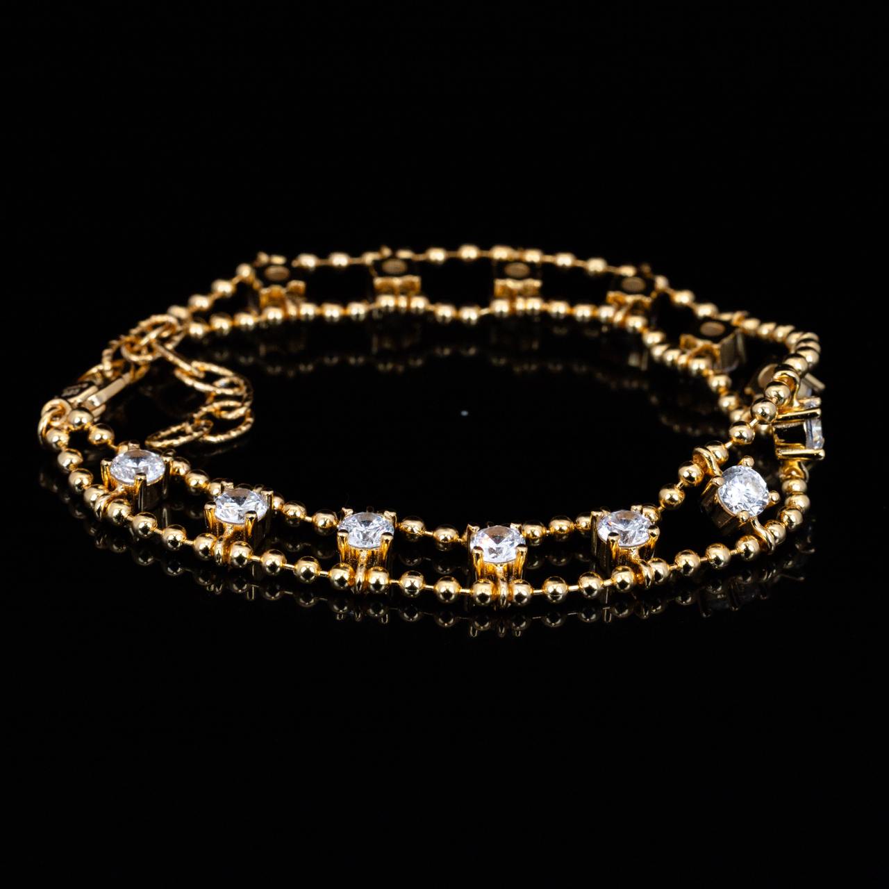 Omnia Aroos Gold Bracelet With High Quality White Simulated Diamonds Stones in 925 Silver