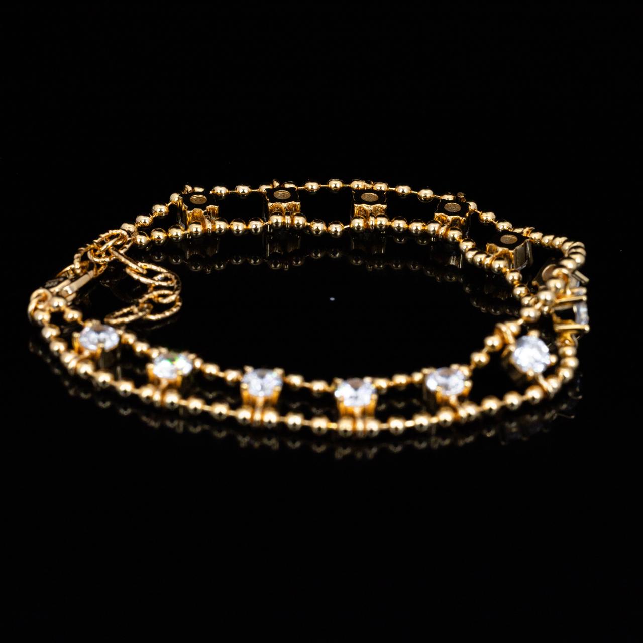 Omnia Aroos Gold Bracelet With High Quality White Simulated Diamonds Stones in 925 Silver