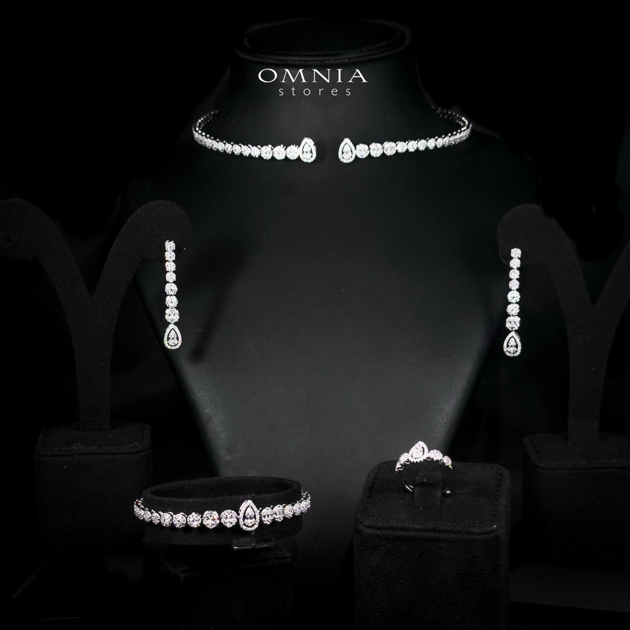 Omnia Mila Luxury White Choker Bridal Full Set in High Quality Zircon Stone Rhodium Plated