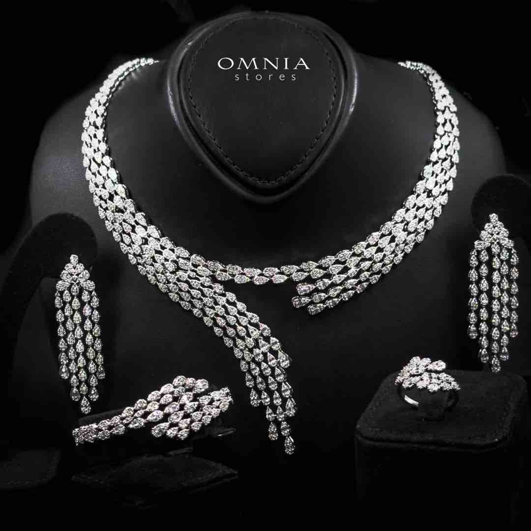 Omnia Beretta Luxury White Bridal Full Set in High Quality Zircon Stone Rhodium Plated