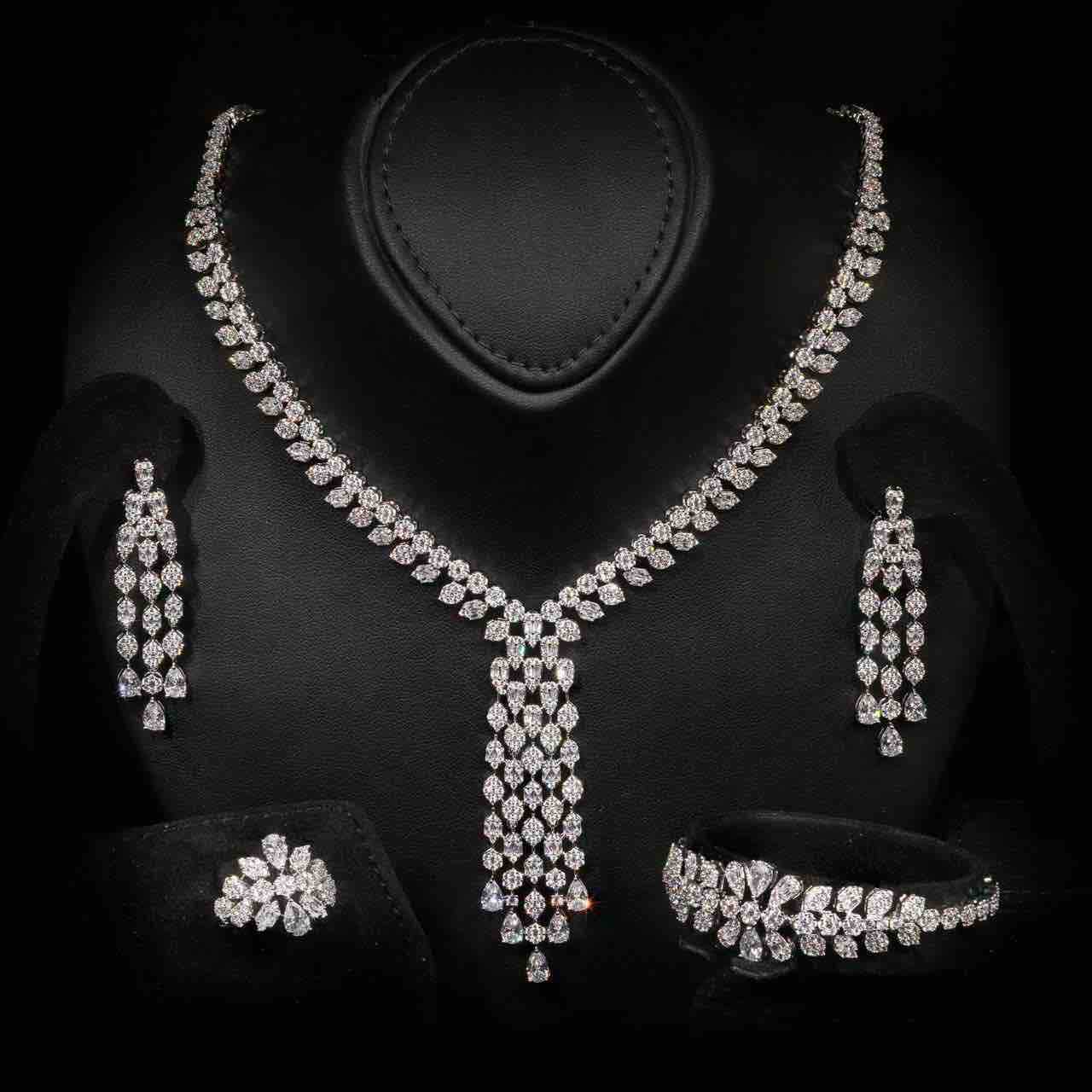 Omnia Myla White Luxury Bridal Full Set in High Quality Zircon Stone in Rhodium Plated