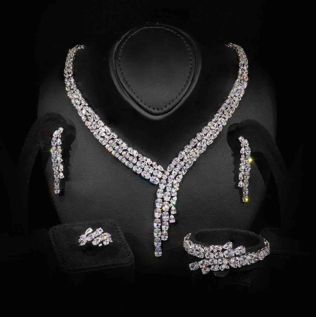 Omnia Millie White Luxury Bridal Full Set in High Quality Zircon Stone in Rhodium Plated