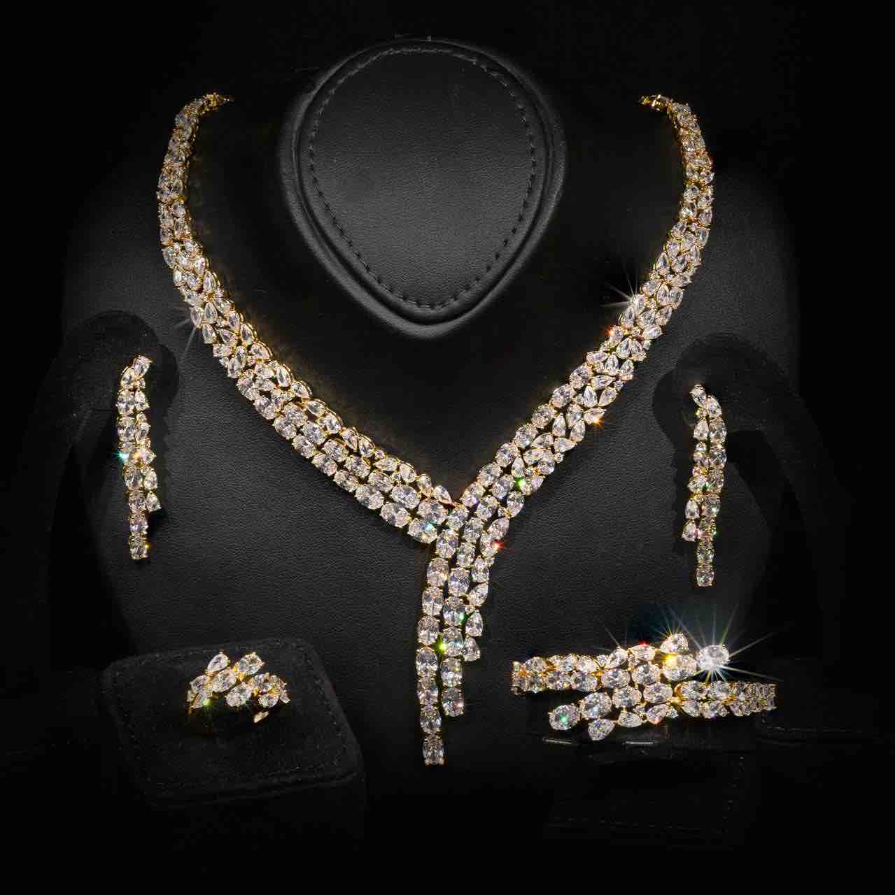 Omnia Millie Gold Luxury Bridal Full Set in High Quality Zircon Stone in Rhodium Plated