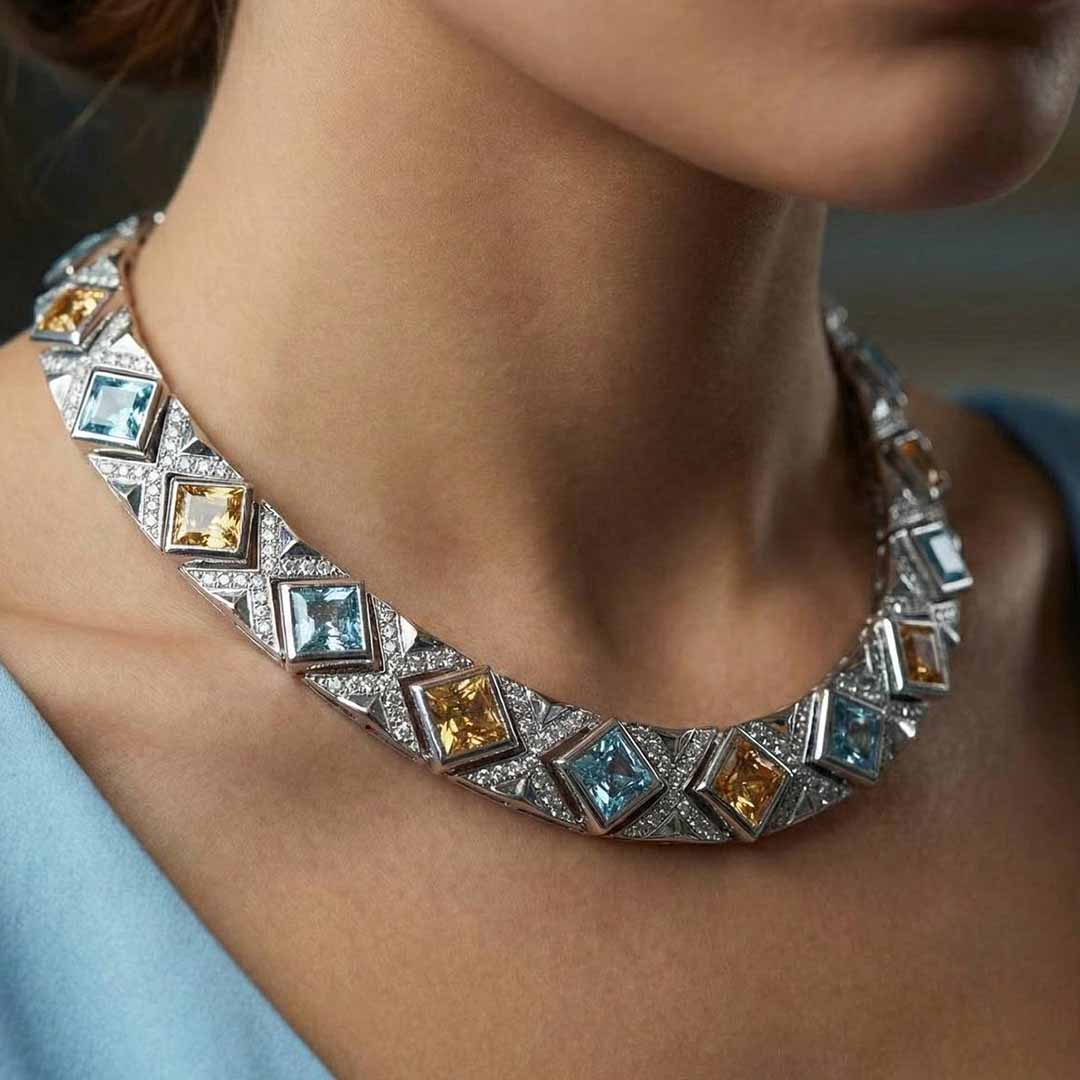 قلادةأمنية بارناز متعددة الألوان من الفضة عيار 925، معتمدة بأحجار عالية الجودة مزروعة في المختبر