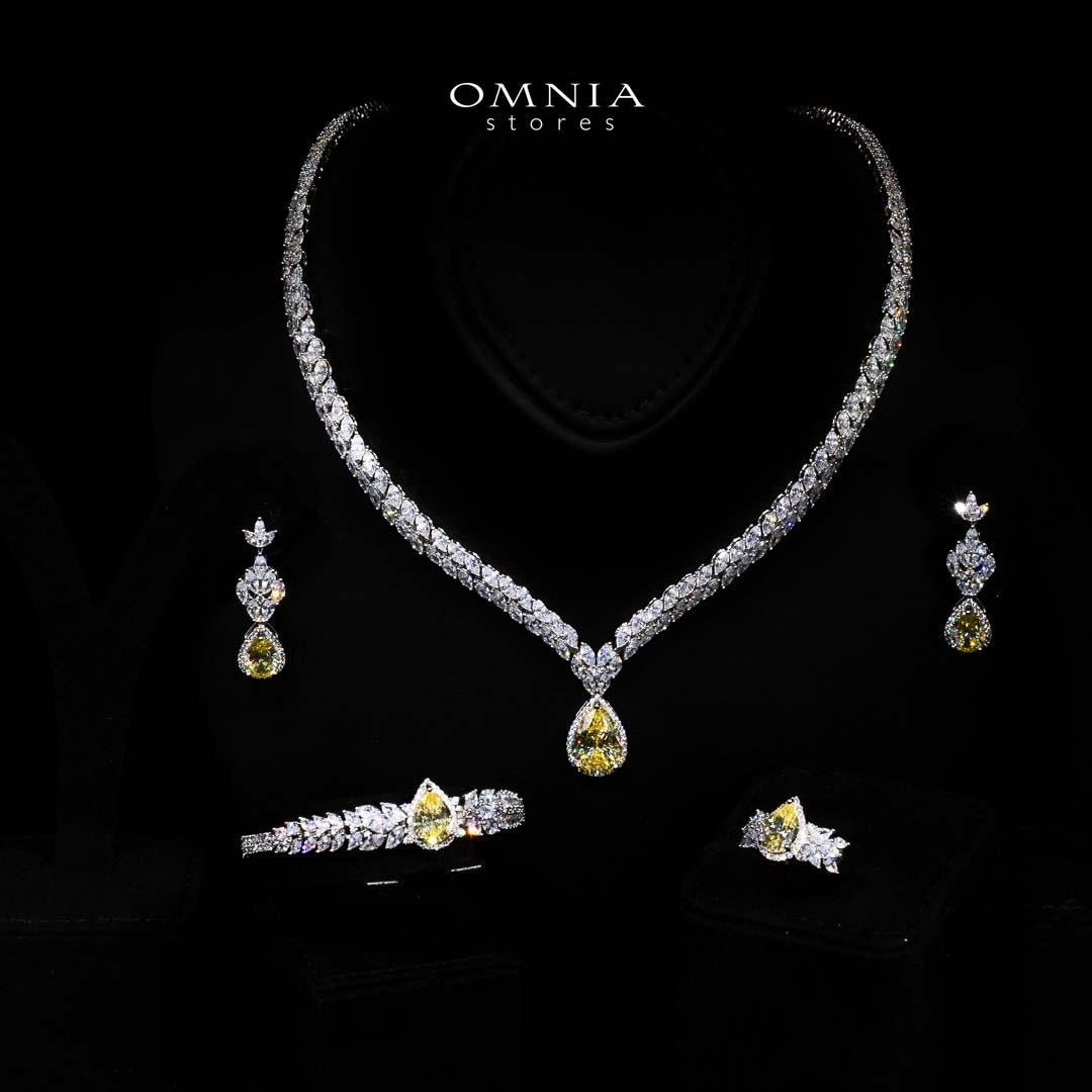 Omnia Aamira Teardrop-Design Bridal Yellow Full Set with High-Quality Zircon Stones in Rhodium-Plated Finish