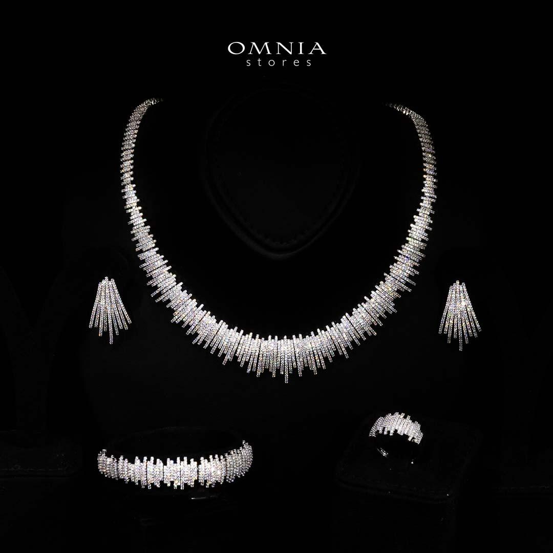 Omnia Melissa White Luxury Bridal Full Set in High Quality Rhodium Plated Zircon Stones