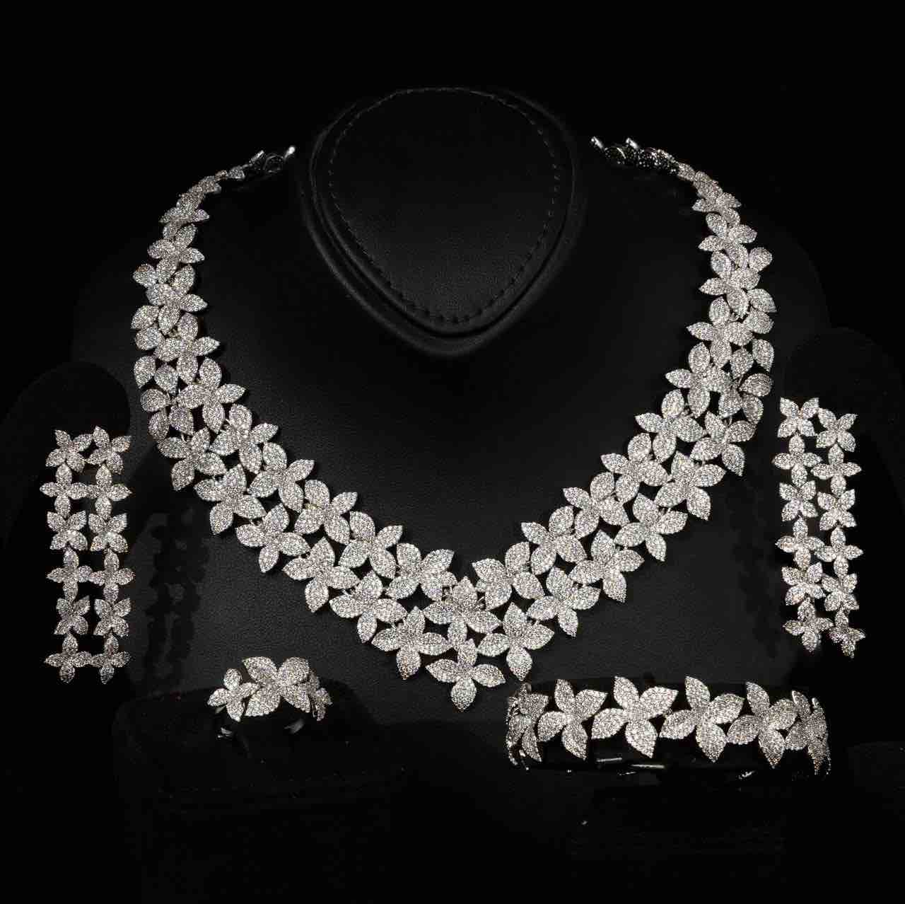 Omnia Nellie White Pearl Luxury Bridal Full Set in High Quality Rhodium Plated Zircon Stones - OMNIASTORES UAE
