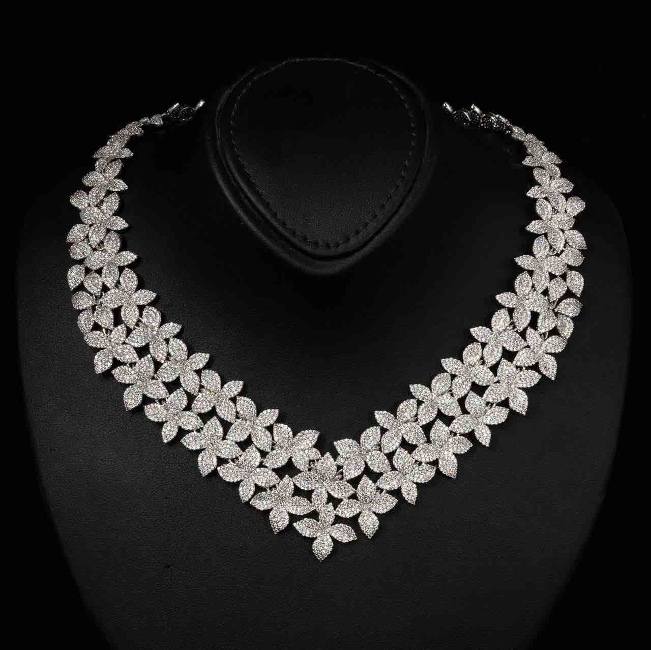 Omnia Nellie White Pearl Luxury Bridal Full Set in High Quality Rhodium Plated Zircon Stones - OMNIASTORES UAE