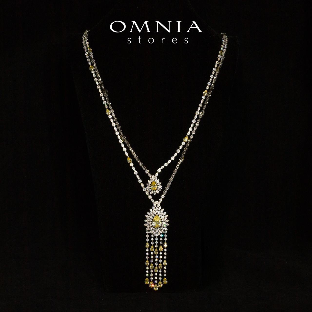 Omnia Alena Luxury Yellow Bridal Long Chain Full Set in High Quality Zircon Stone Rhodium Plated - OMNIASTORES UAE