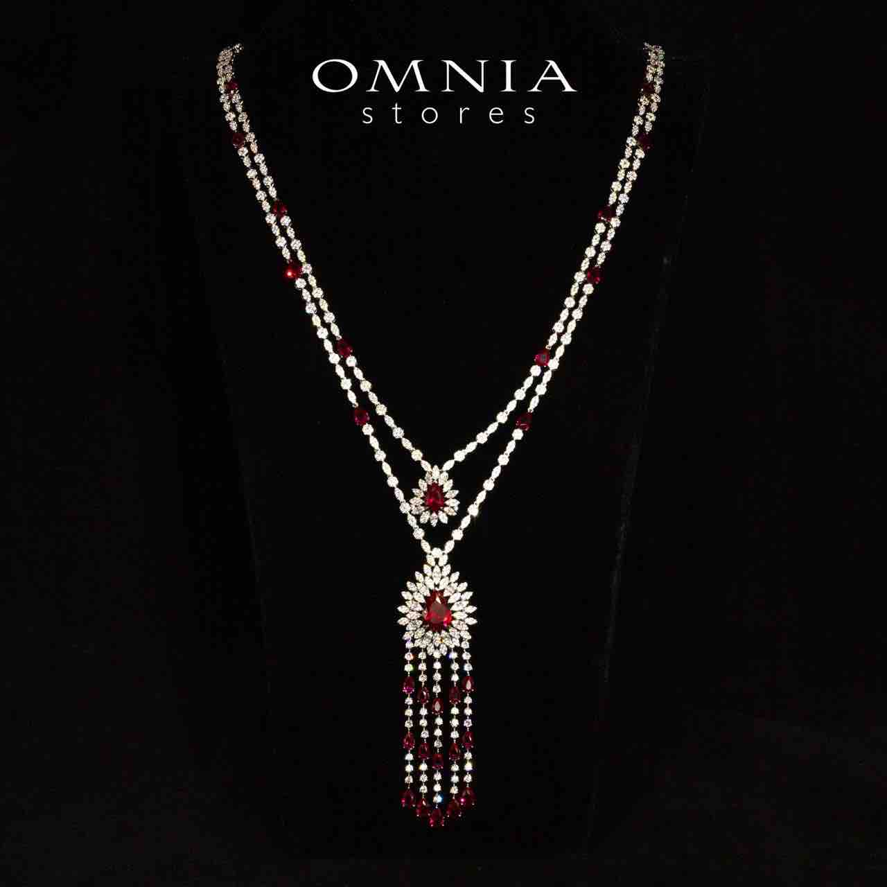 Omnia Alena Luxury Red Bridal Long Chain Full Set in High Quality Zircon Stone Rhodium Plated - OMNIASTORES UAE