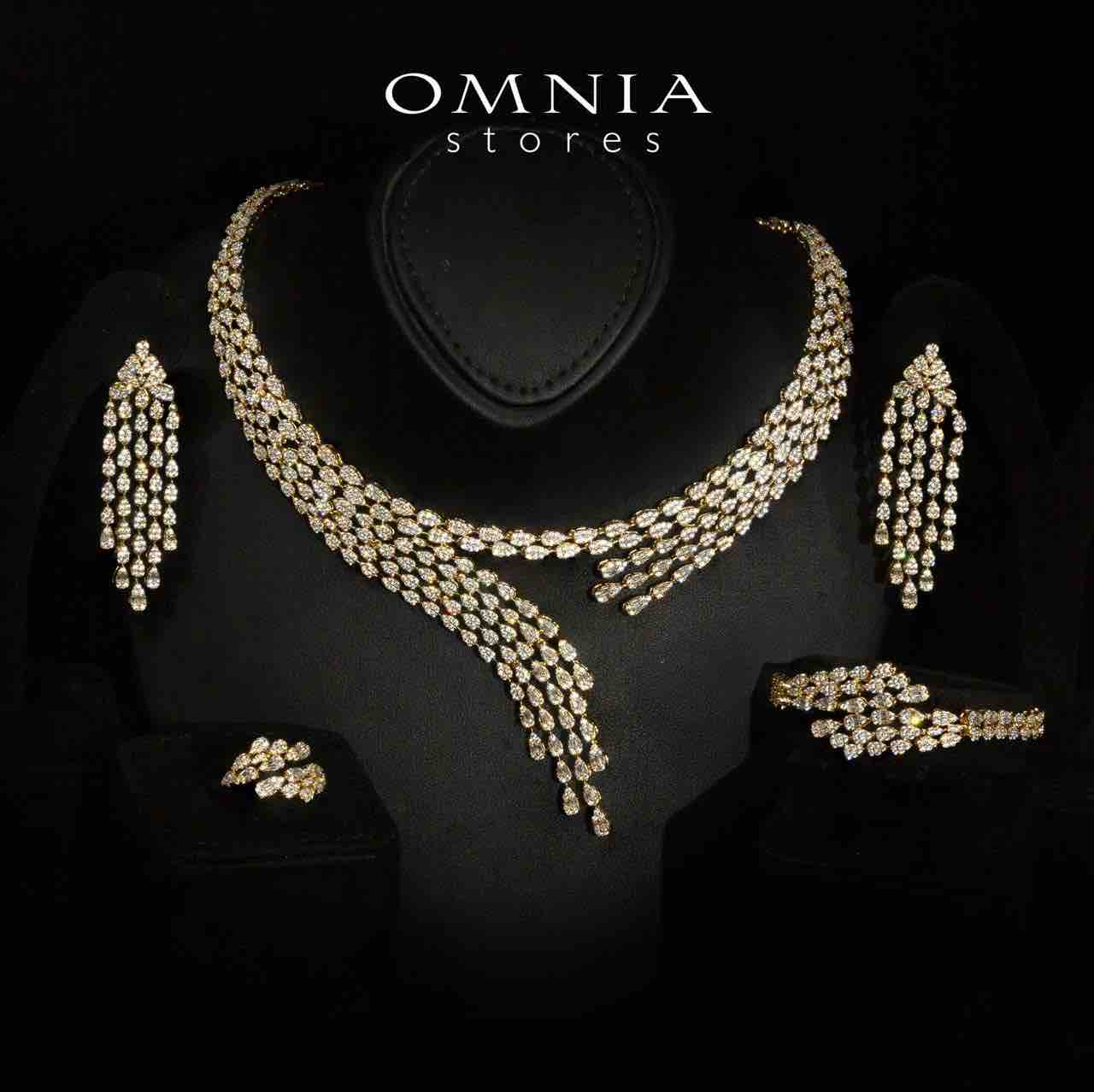 Omnia Beretta Luxury Gold Bridal Full Set in High Quality Zircon Stone Rhodium Plated - OMNIASTORES UAE