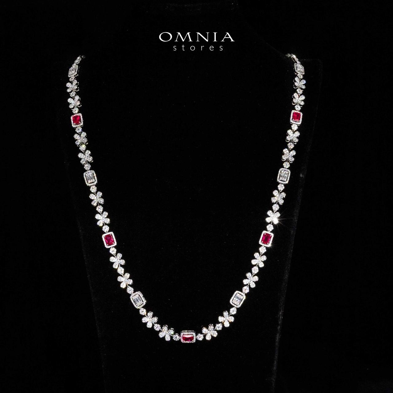 Omnia Reyna Red Luxury Bridal Long Chain Full Set in High Quality Zircon Stone Rhodium Plated - OMNIASTORES UAE