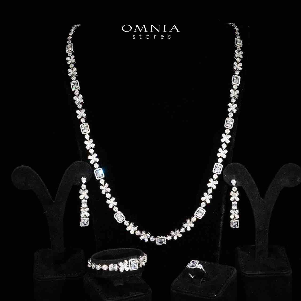 Omnia Reyna White Luxury Bridal Long Chain Full Set in High Quality Zircon Stone Rhodium Plated