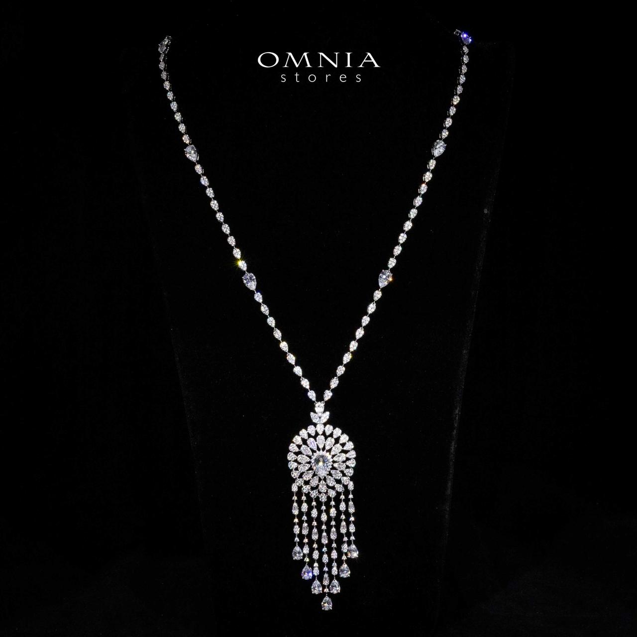 Omnia Lisa White Luxury Bridal Long Chain Full Set in High Quality Zircon Stone Rhodium Plated - OMNIASTORES UAE