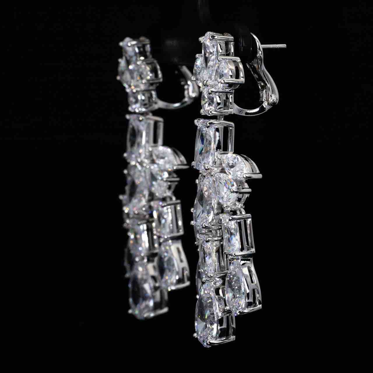 Omnia Ranim White Floral Drop Earrings With High Quality Simulated Diamonds In 925 Silver - OMNIASTORES UAE