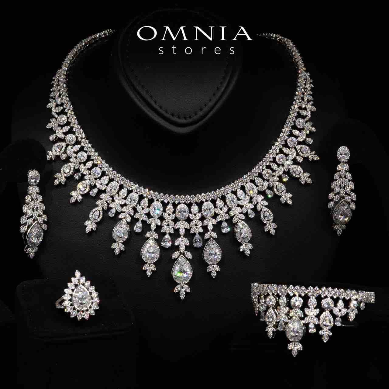 Omnia Celia White Luxury Bridal Full Set in High Quality Rhodium Plated Zircon Stones