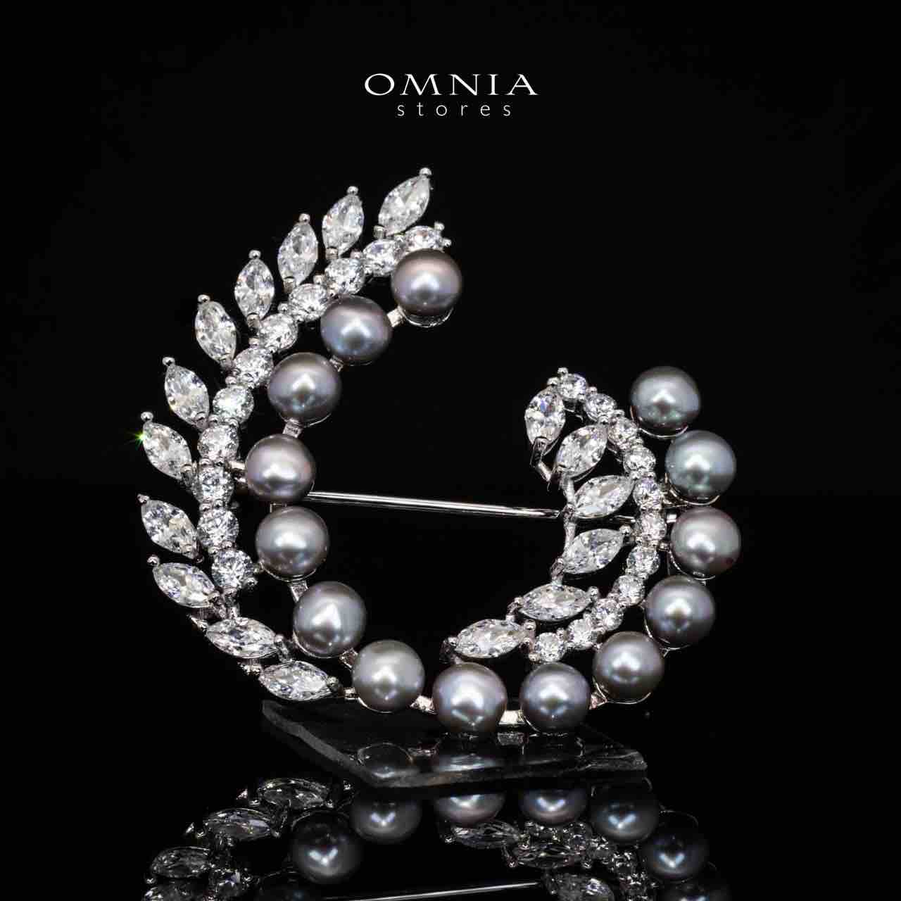 Omnia Ariella Grey Pearl Brooch in 925 Silver High Quality Simulated diamonds