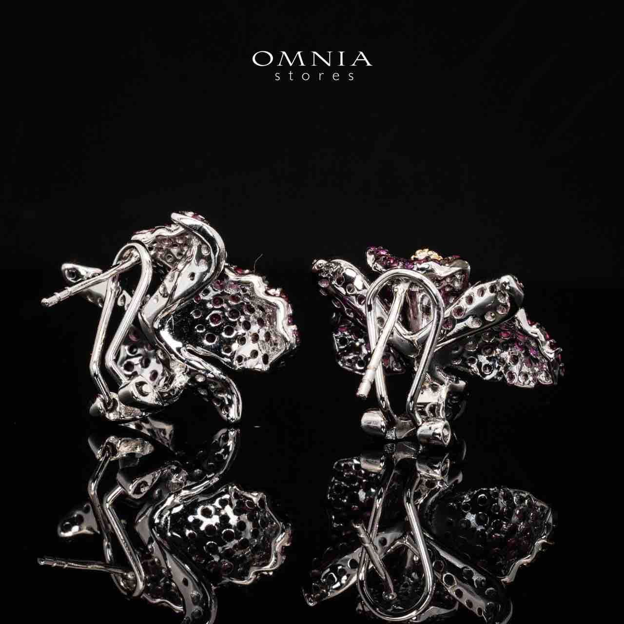 Omnia Nabila Purple Butterfly Silver Clip Earrings in 925 Silver High Quality Simulated Diamonds Stones