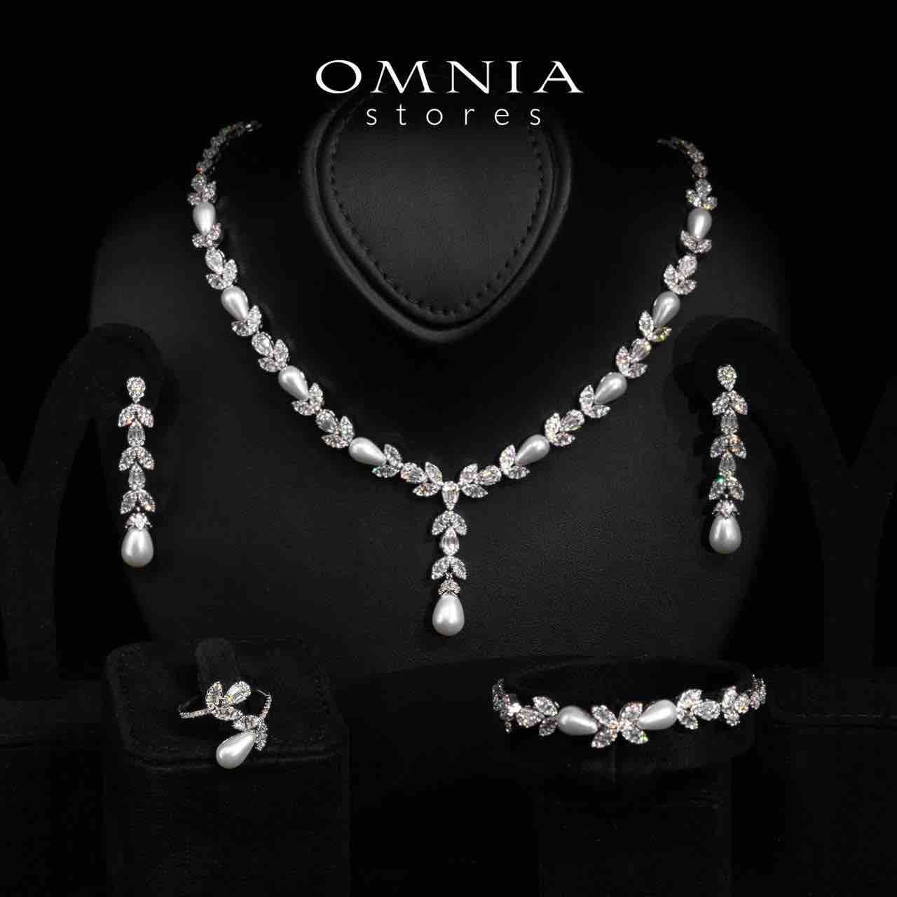 Omnia Shamsa White Pearl Luxury Bridal Full Set in High Quality Rhodium Plated Zircon Stones (16cm only available in KSA) - OMNIASTORES UAE