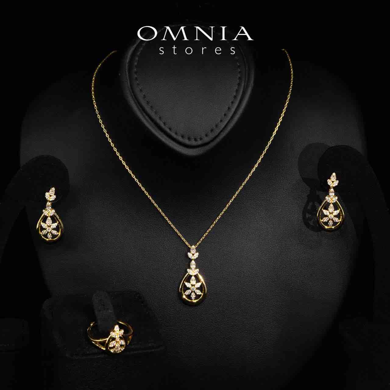 Omnia Erica Gold Necklace, Earrings and Ring Set in High Quality Rhodium Plated Zircon Stones - OMNIASTORES UAE