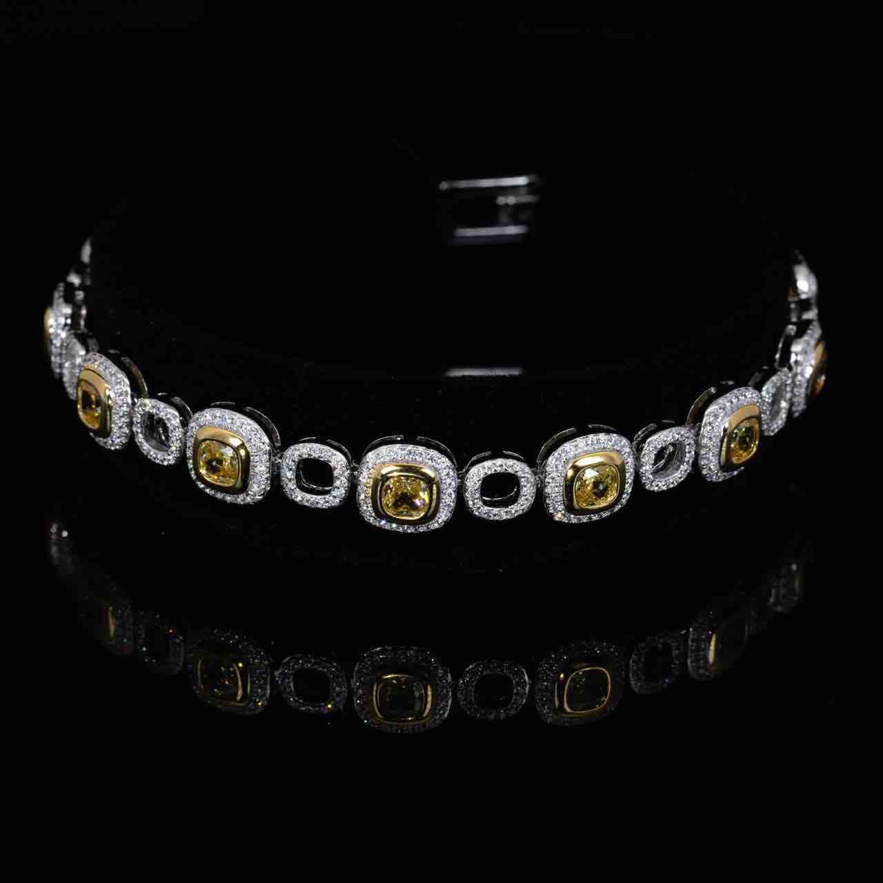 Omnia Faila White and Yellow Bracelet With High Quality Simulated Diamonds In 925 Silver