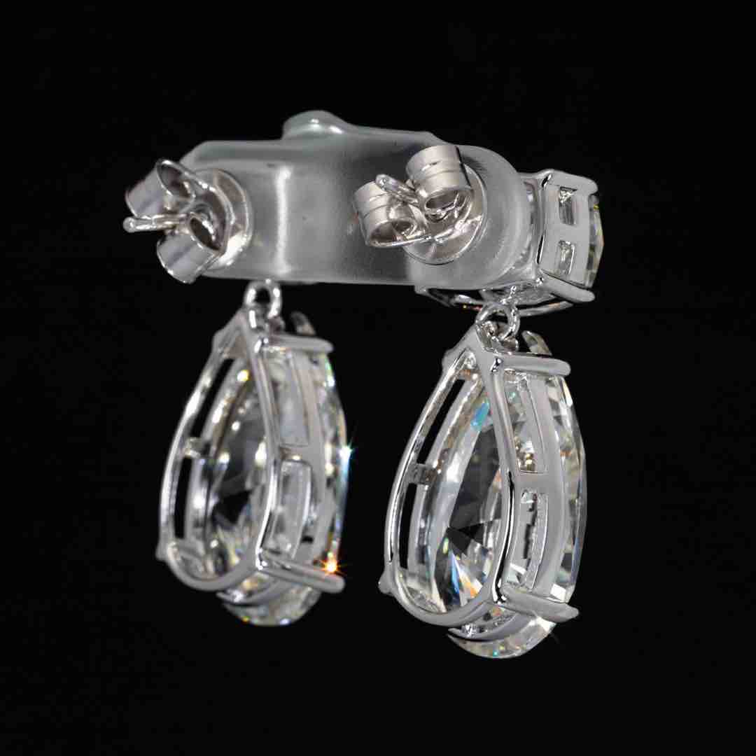 Omnia Nula White Drop Earrings With High Quality Simulated Diamonds In 925 Silver
