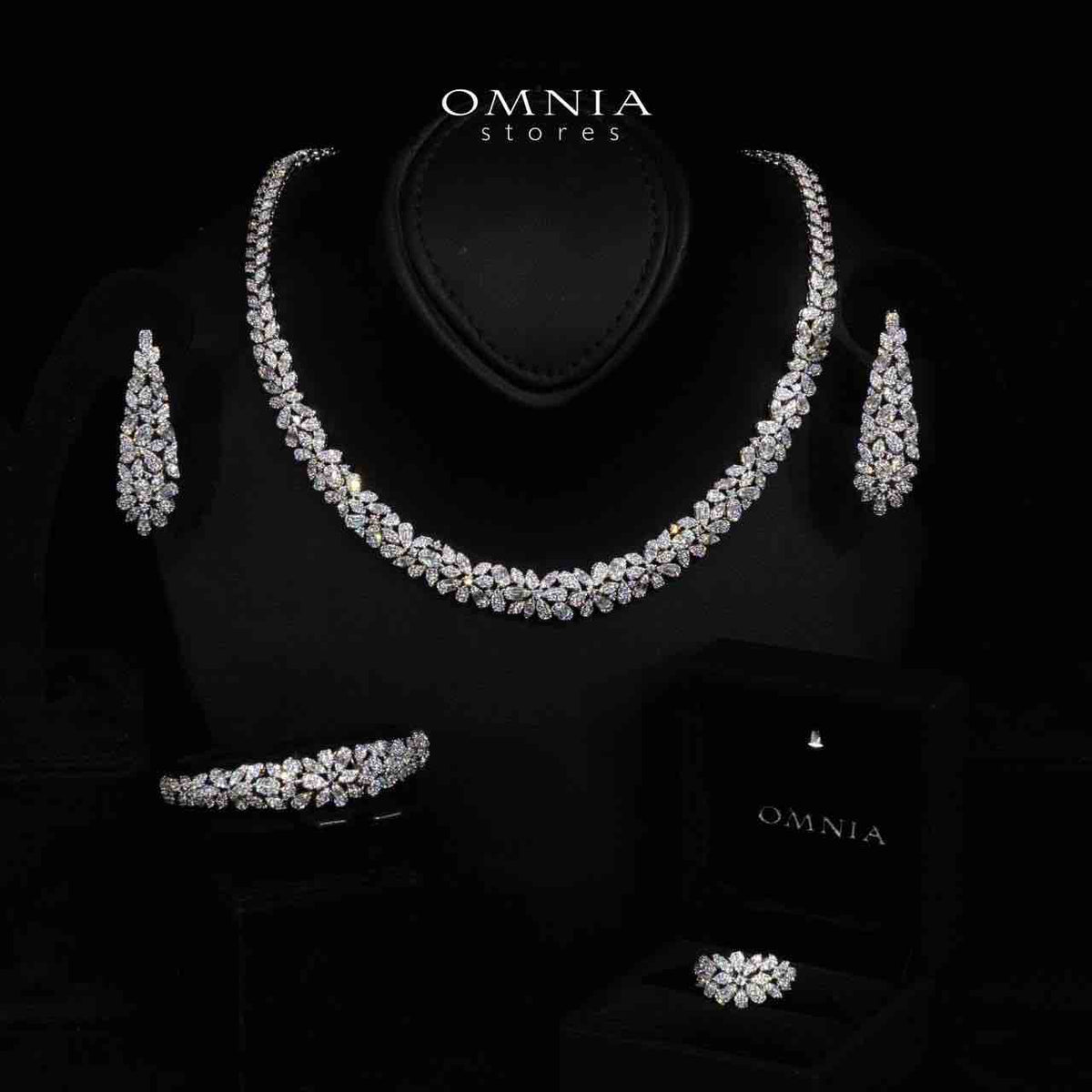 Omnia Asia White Luxury Bridal Full Set in High Quality Zircon Stone in Rhodium Plated (18cm available in ksa) - OMNIASTORES UAE