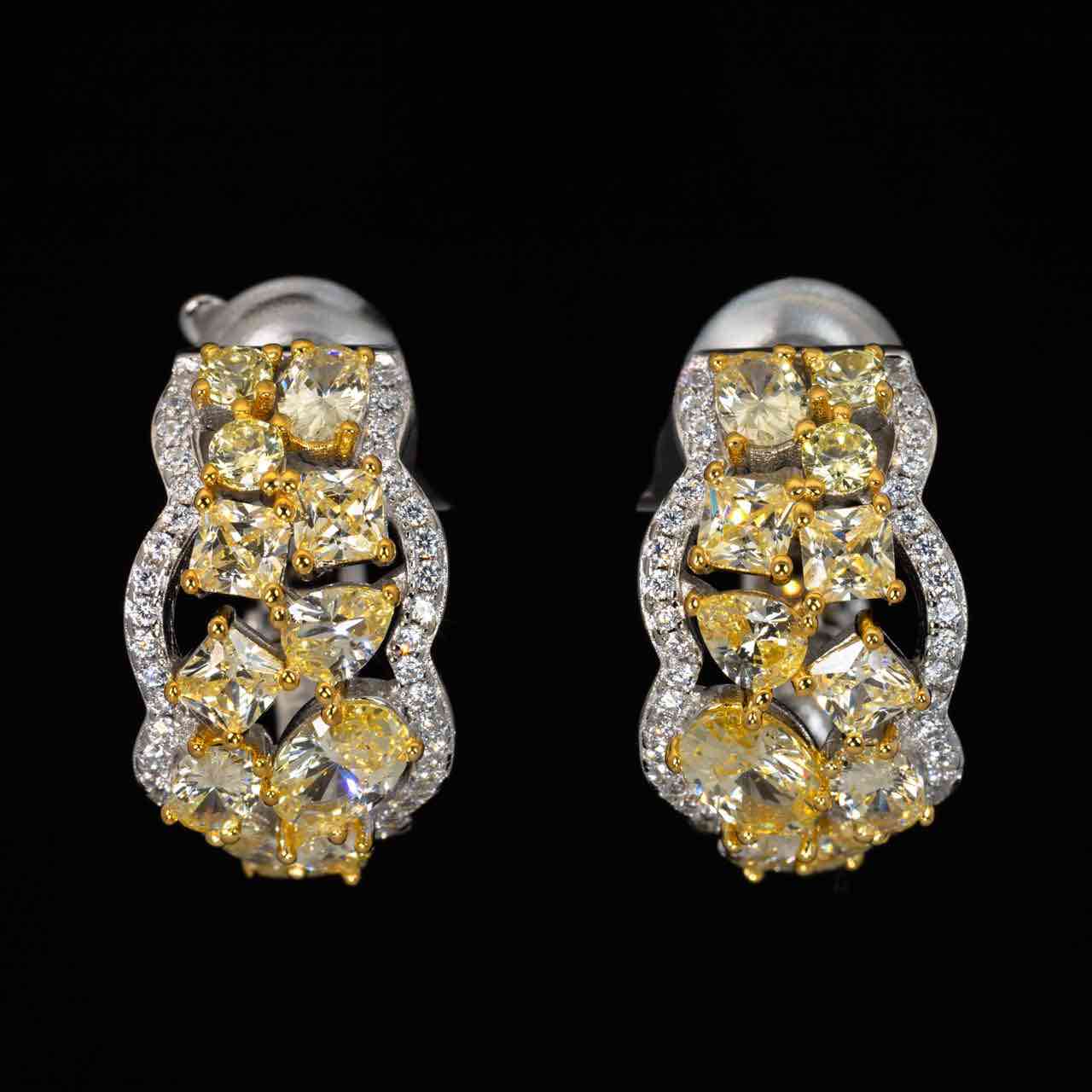 Omnia Sofie Yellow Clip Earrings With High Quality Simulated Diamonds In 925 Silver