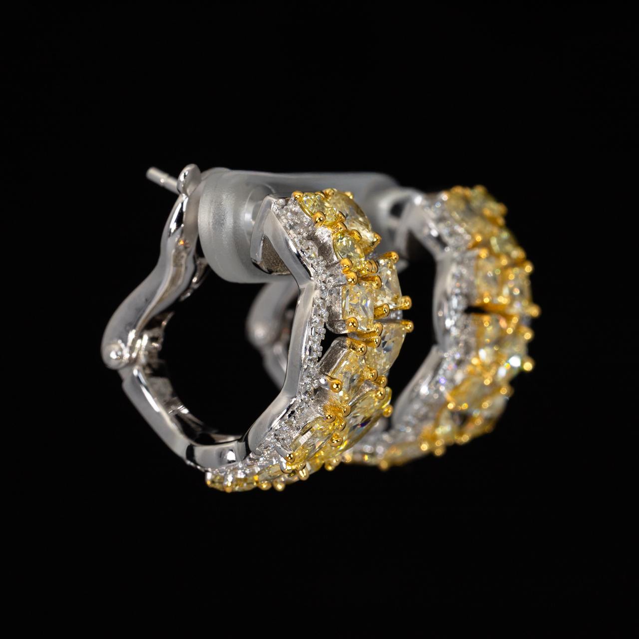 Omnia Sofie Yellow Clip Earrings With High Quality Simulated Diamonds In 925 Silver