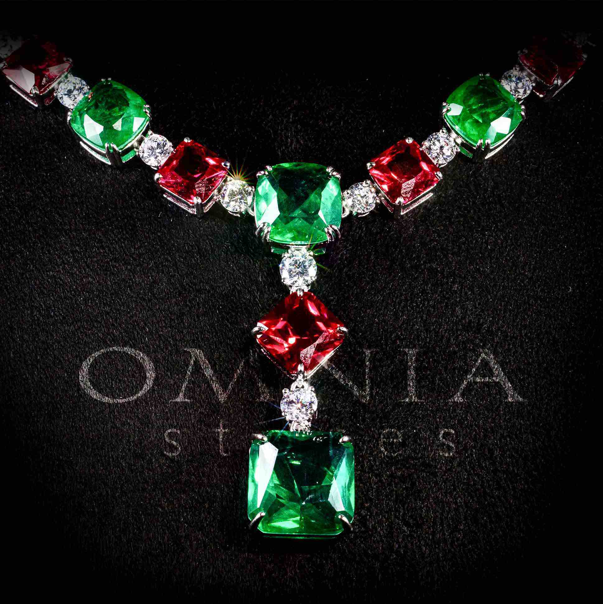 Omnia Salwa Red and Green Drop Earrings With High Quality Simulated Diamonds In 925 Silver - OMNIASTORES UAE