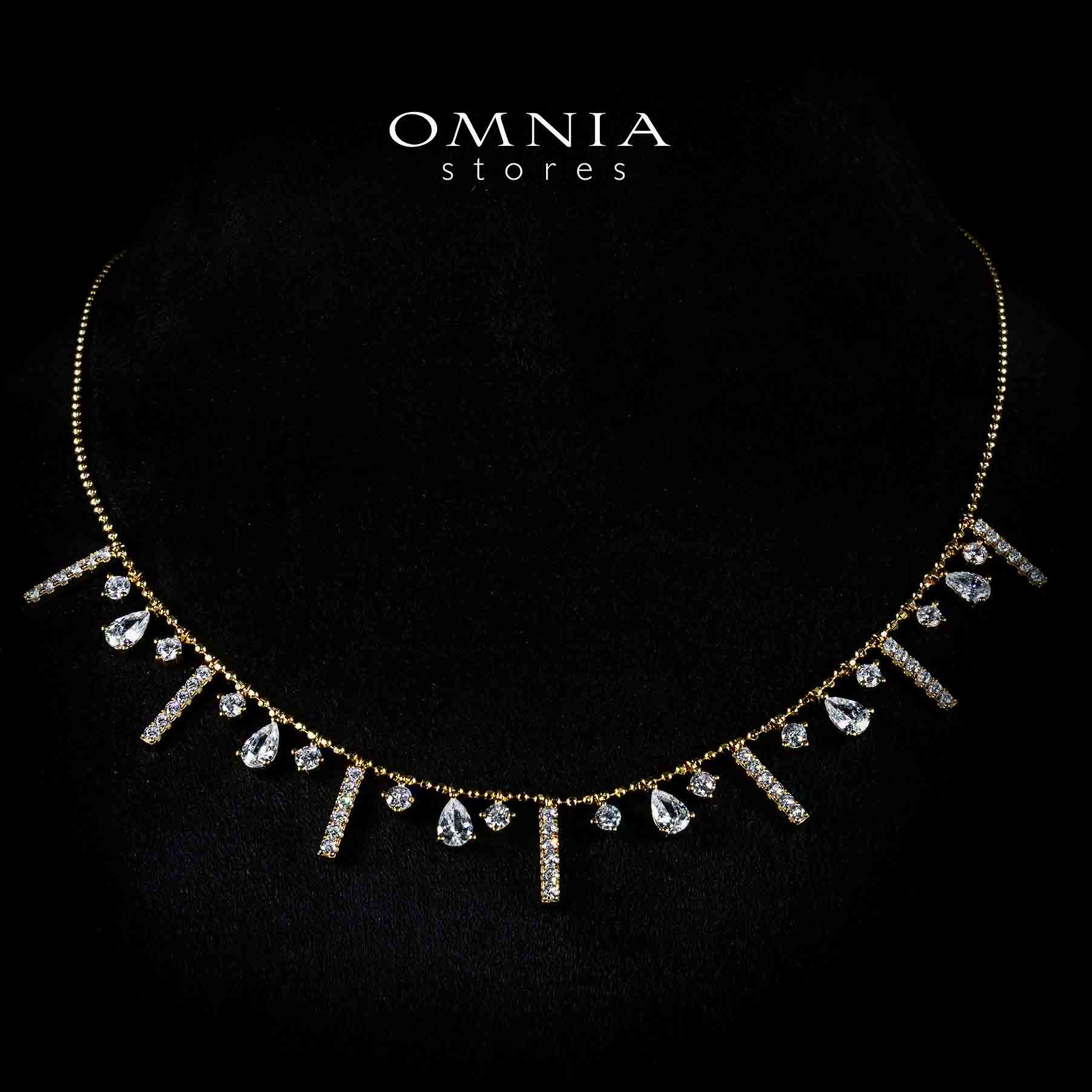 Omnia Karmen Golden Necklace With High Quality Simulated Diamonds In 925 Silver - OMNIASTORES UAE
