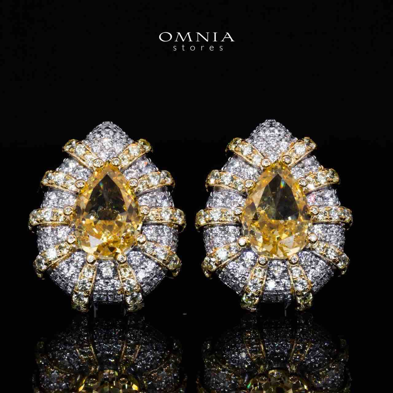 Omnia Zaila Yellow Clip Earrings With High Quality Simulated Diamonds In 925 Silver