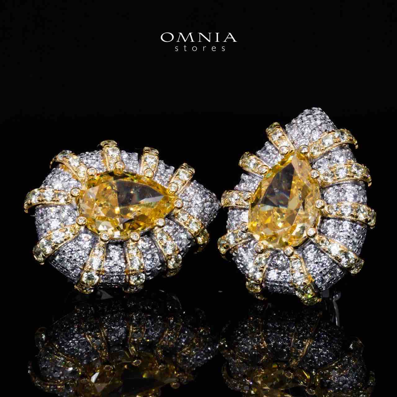 Omnia Zaila Yellow Clip Earrings With High Quality Simulated Diamonds In 925 Silver