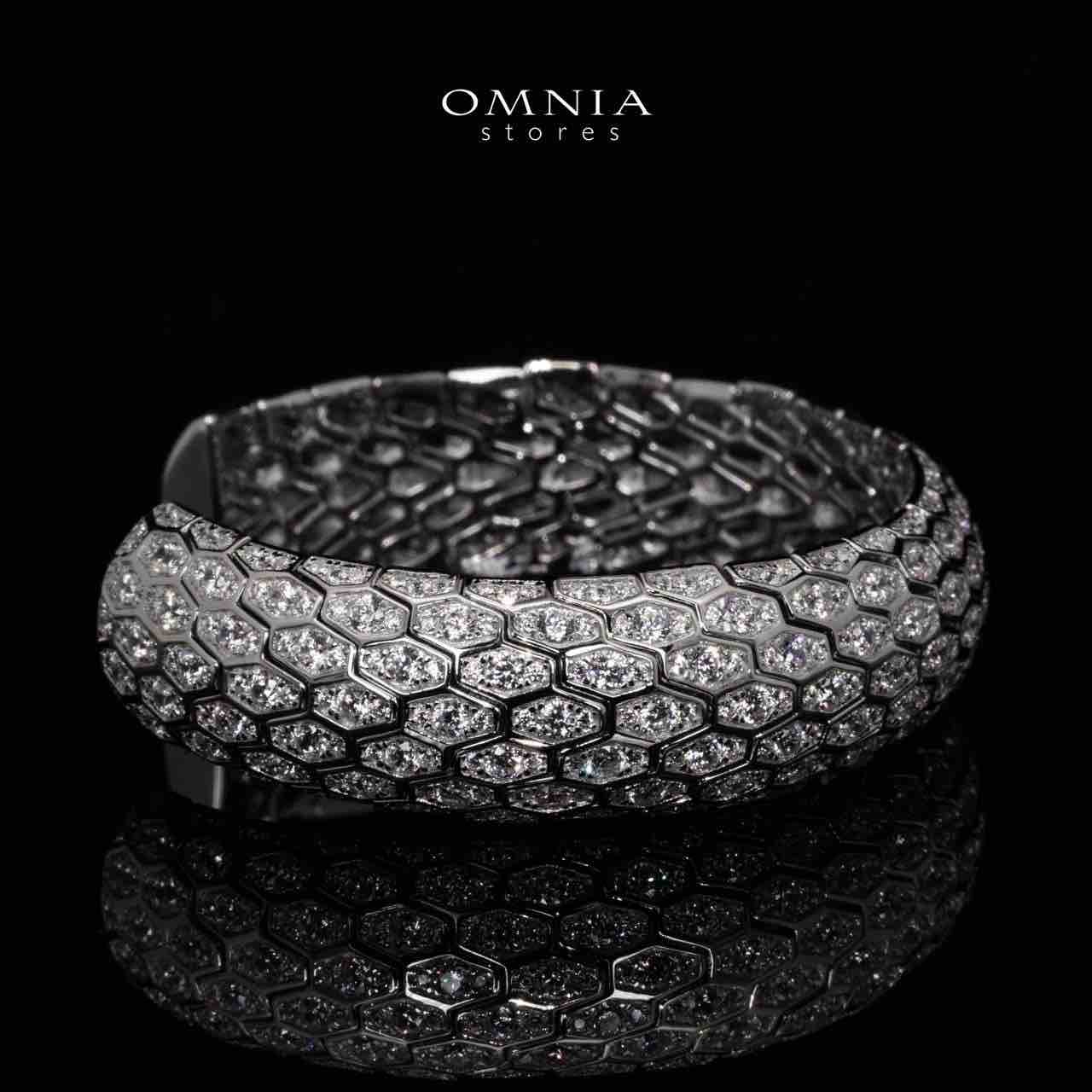 Omnia Iavana White Bangle With High Quality Simulated Diamonds In 925 Silver - OMNIASTORES UAE